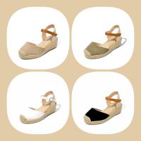HLuna Sandalias de cuña baja básicas de efecto ante en color beige verde blanco y negro RL2023 - details 0