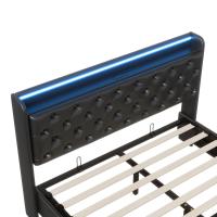 Cama Flotante Negra 140x200/160x200 cm con LED RGB, PU, Cabecero con Carga USB y Almacenaje Interior - details 2