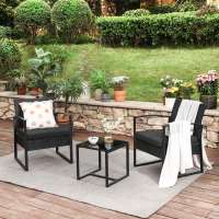 Conjunto de muebles de ratán para jardín de 3 piezas, incluye 2 sillas y 1 mesa de centro, fácil montaje, perfecto para balcón y terraza, disponible en negro y beige, negro y blanco, todo negro - details 15