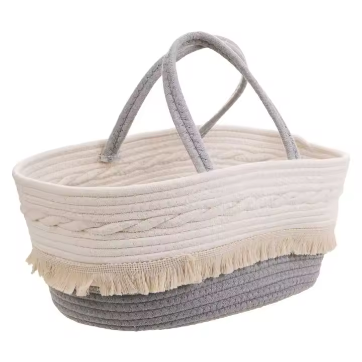 WANDERLUST DECO Cesto Ovalado de Cuerda de Algodón Gris y Blanco | Adorno Almacenaje - 1