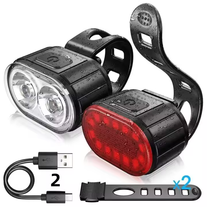 Luz Frontal Y Trasera Para Bicicleta USB Recargable LED Impermeable Para MTB Piezas De Bicicleta Luz De Manillar IPX 6 - 1