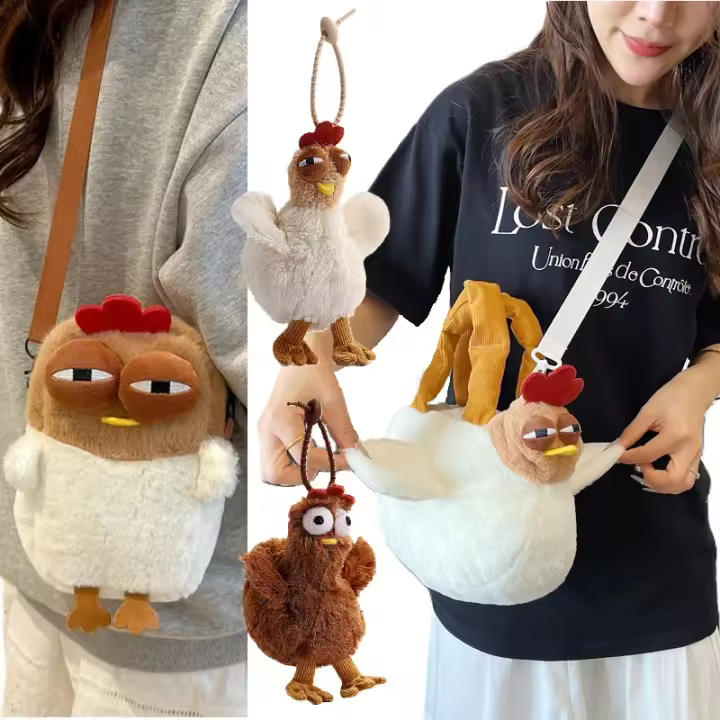 Bolso De Mano En Forma De Gallo De Peluche Divertido Y Kawaii Con Colgante Para Llaves Para Mujeres Regalo De Cumpleaños Bolsa De Dollar Unisex Tamaño Aproximado - 1