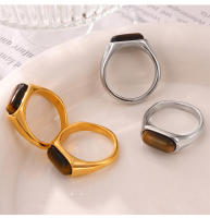 2025 Nuevo Anillo de Lujo de Acero Inoxidable Ojo de Tigre Natural Ovalado de Joyería Vintage para Mujer Regalo Anillo de Acero Chapado en Oro que no se empaña - details 7
