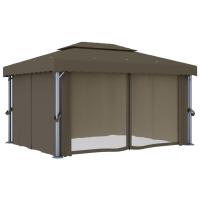 vidaXL Cenador con cortina y tira de luces LED aluminio taupé 4x3 m - details 4