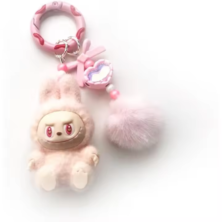 Mini llavero Lbubu, lindo accesorio de dibujos animados Lbubu, colgante de muñeca kawaii con pompones, abalorio para bolso - 1