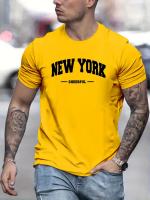 Camiseta De Algodón Puro 100% Para Hombre Estilo Casual Con Estampado De Nueva York Cuello Redondo Manga Corta Ajustada Y Oversized Para El Verano - details 3