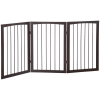 PawHut Barrera de Seguridad Plegable de 3 Paneles 160x76 cm Rejilla de Protección para Perros Pequeños para Puertas Escaleras Pasillos Café Oscuro - details 0