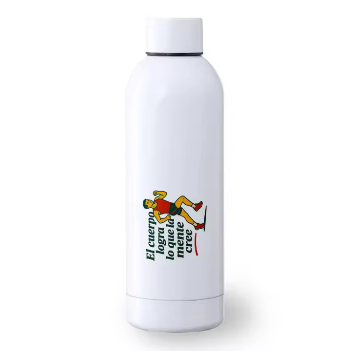 MERCHANDMANIA Bidón 500 ml acero inoxidable frase motivadora gimnasio cuerpo mente logro esfuerzo deporte deportivo botella senderismo - 1