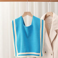 Chal De Punto De Poliéster Hecho a Mano Para Mujer Estilo Preppy Con Rayas Contrastantes Para Primavera Y Otoño - details 8