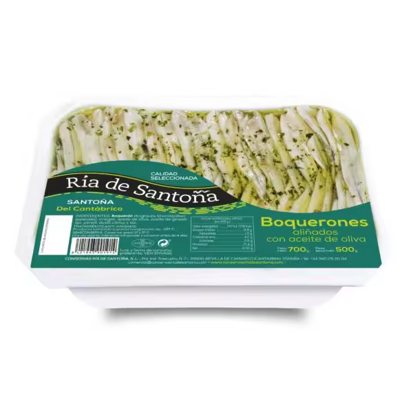 Boquerones del Cantábrico en Vinagre Aliñados con Aceite de Oliva Ría de Santoña Peso Neto 700gr y 500gr Escurrido, Perfectos para Tapas y Aperitivos Gourmet, Producto Artesanal de Alta Calidad, Elaborado con Tradición y Cuidado para  Paladares  Exigentes - 1