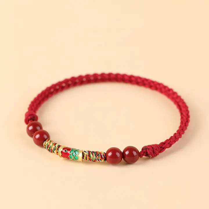 Pulsera De Hilo Rojo Para Mujeres Y Hombres Con Cuentas De Cinnabar Y Cordón Tejido Tíbet Budista Joyería De Muñeca Artesanal - 1