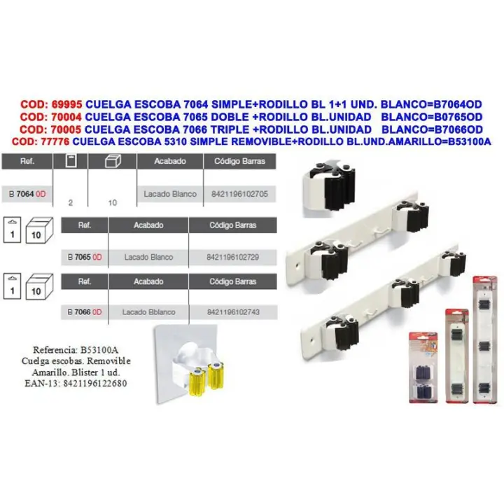 Brinox cuelga escoba simple rodillo amarillo (blister 1 ud) 5310 - 1