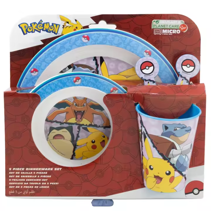 Mr Popye SET VAJILLA INFANTIL 5 PIEZAS PLATO CUENCO VASO 260 ML CUBIERTOS POKEMON DISTORTION BLUE FROZEN ICE MAGIC PAW PATROL PUP POWER SUPER MARIO MICKEY MOUSE PEPPA PIG PAW PATROL GIRL SONIC PRODUCTO OFICIAL - 1