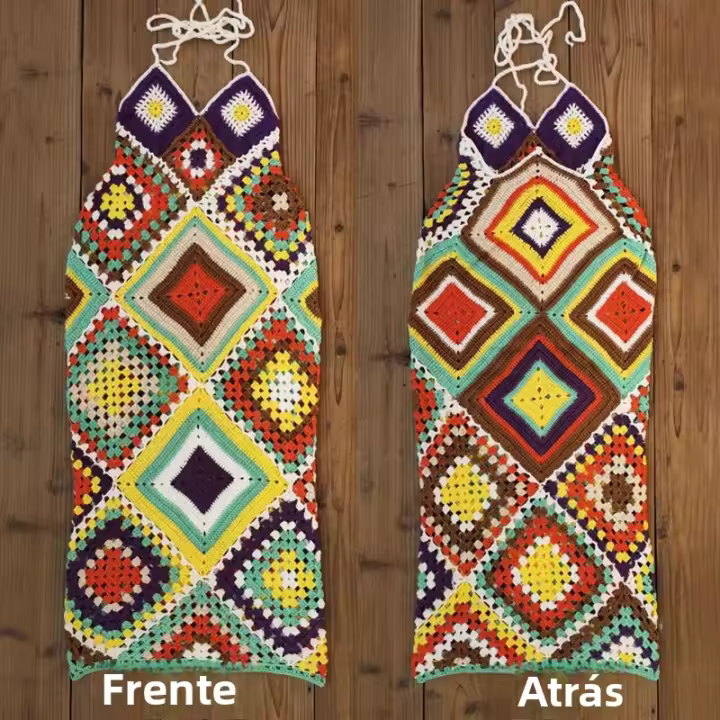 Vestido Maxi De Encaje Hecho a Mano Sifreyr Para Mujer Verano Estilo Bohemio Sin Mangas Halter Sin Espalda Playa Vestido De Boda Multicolor Cuello Alto Slim Fit - 1