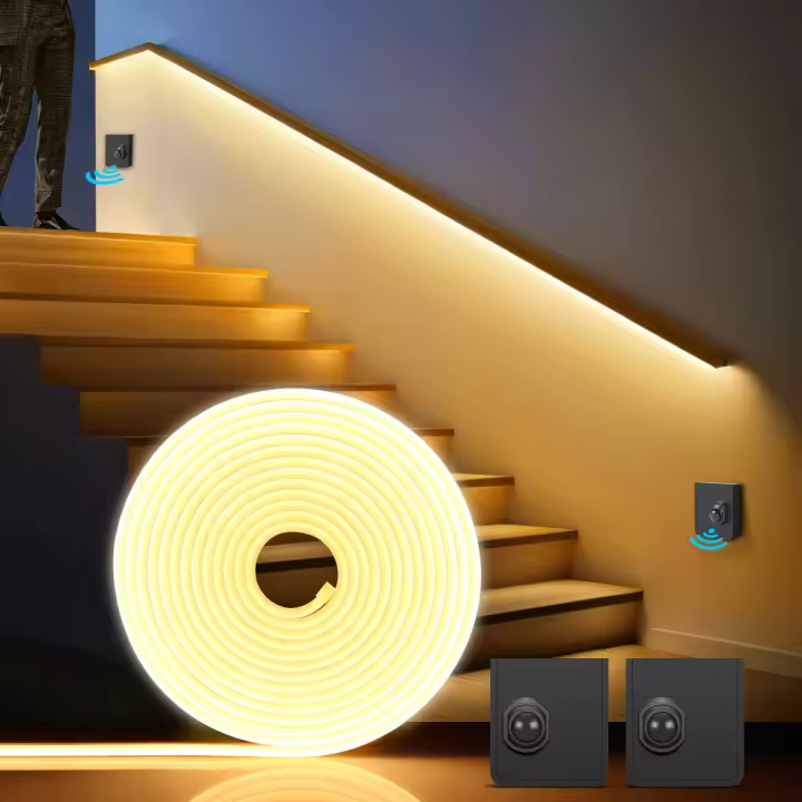 Interruptor De Sensor De Movimiento PIR 24V Luz De Tira LED Neón Con Gel De Silicón Lámpara De Cinta Ultra Brillante Para Escaleras Cocina Armario Dormitorio Decoración - 1