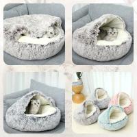 Cama De Gato Redonda De Peluche Suave Con Capucha Cueva Cómoda Para Mascotas Pequeñas Y Perros Pequeños Auto Caliente Anti Ansiedad - details 6