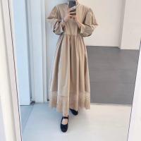 Vestido Largo Elegante De Encaje Patchwork Para Mujer REALEFT Otoño 2024 Cintura Alta Manga Larga Cuello Redondo Estilo Coreano Vestido Recto Para Mujer - details 0