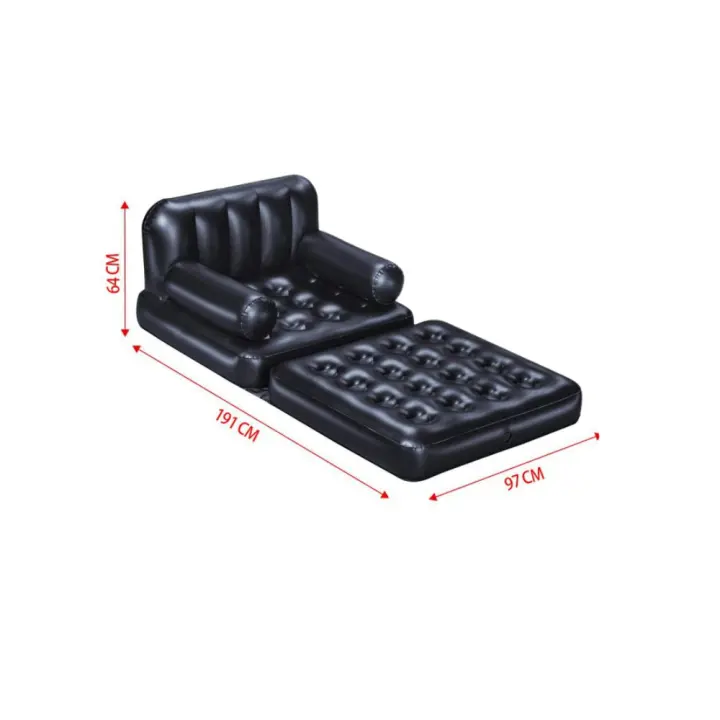 Sofá cama hinchable negro multi posición de una plaza o dos plazas 191x97x64cm o 188x152x64cm - 1