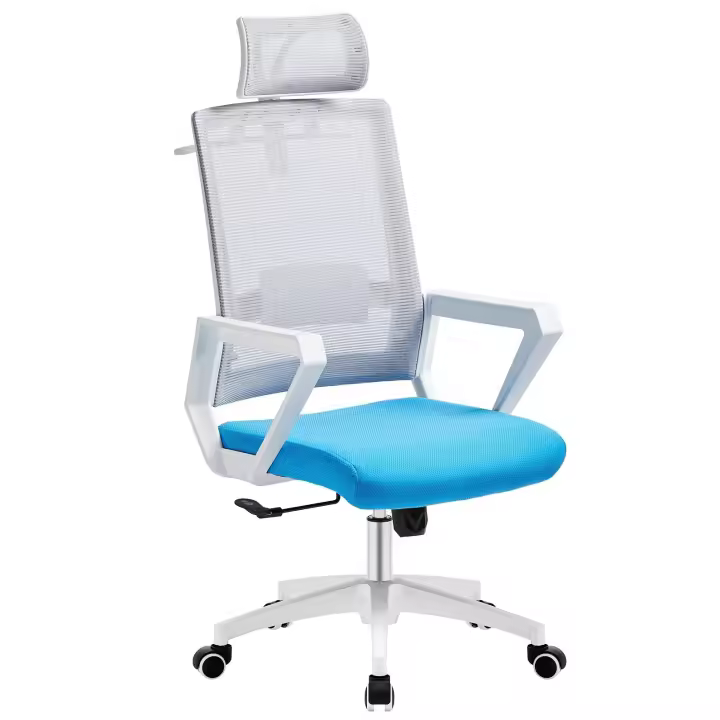 Sillón de oficina ASTON, blanco, malla gris, tejido azul claro - 1