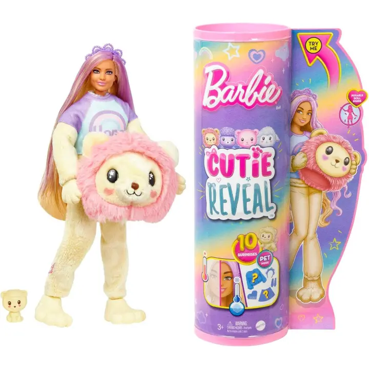 Barbie Cutie Reveal Camisetas Cozy Disfraz revela una muñeca articulada con mascota y accesorios sorpresa de moda, juguete +3 años - 1