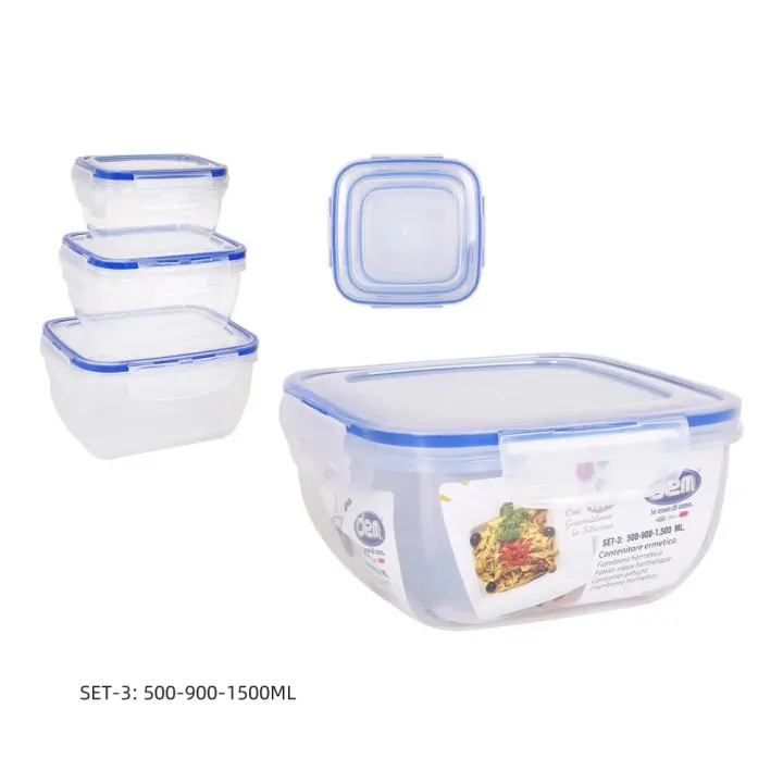 MAXHOME-SET 3 Envases Reutilizables Recipientes de Plástico Alimentos con Tapas Herméticas, Sin BPA y 100% a Prueba de Fugas, Aptos para Lavavajillas, Congelador y Microondas ,0.4-1.5L - 1