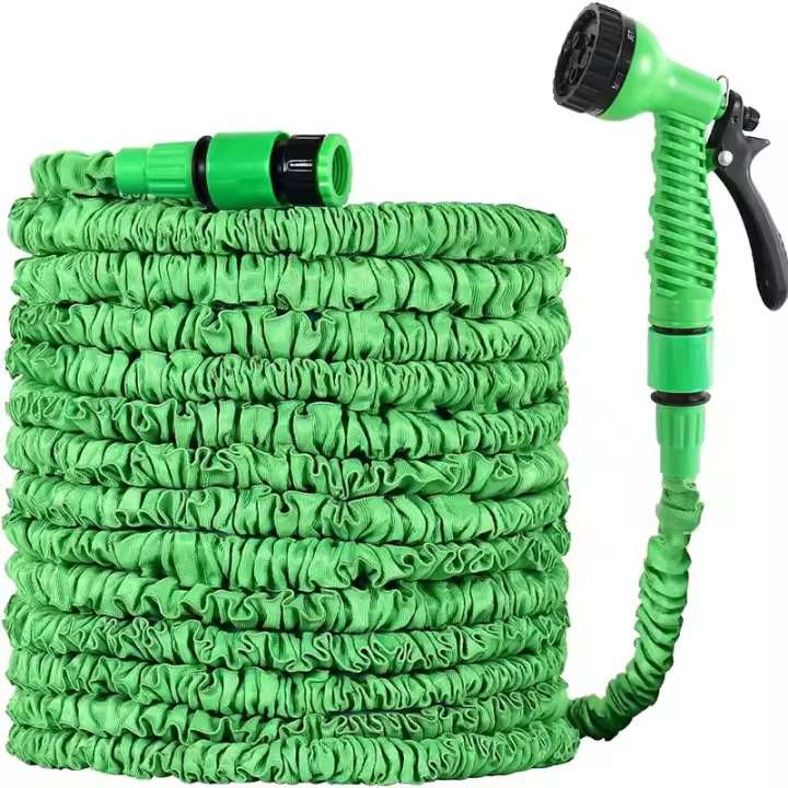 SOMY Manguera de riego extensible verde de 37,5 m/125 pies, manguera de riego con boquilla de 7 modos, adaptable de 1/2'' y 3/4'', manguera de riego flexible para riego de jardín (37,5 m después de llenar con agua) SY - 1