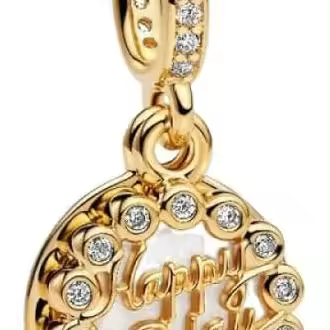 PANDORA Moments- Colgante de plata de ley chapada en oro de 14 quilates con circonitas, compatible con pulseras Me y Moments,Plata de ley, Circonita cúbica，Incluye Caja Original - 1