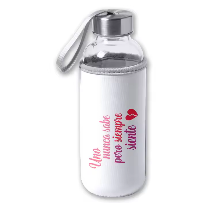 MERCHANDMANIA Bidón de 420 ml con Funda de neopreno frase bonita sentimientos amor novios corazon roto tapon seguridad - 1