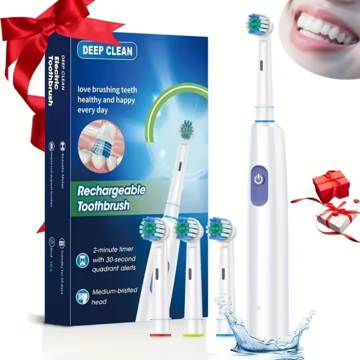Cepillo De Dientes Eléctrico Rotativo Para Adultos Con Cerdas Suaves 5 Modos De Limpieza Recargable Por USB Y 4/8 Cabezas De Reemplazo - 1