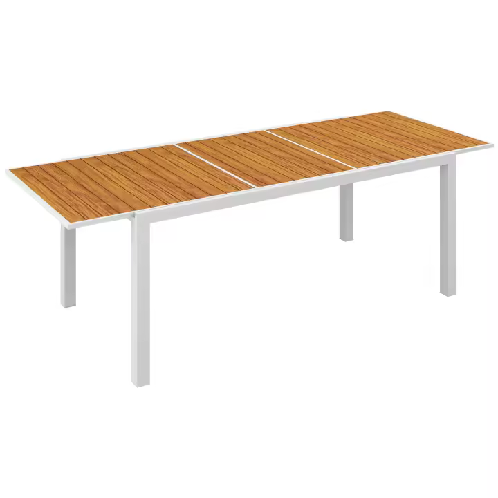 Outsunny Mesa de Jardín Extensible Mesa de Comedor Exterior Rectangular Mesa de Terraza para 6 Personas con Marco de Aluminio Efecto de Madera Carga 50 kg 180/240x94x73 cm Marrón - 1