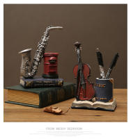 Portaestilográficos De Resina Retro Con Diseño De Saxofón Y Violín Decoración Para Escritorio De Estudio Y Sala De Estar - details 2