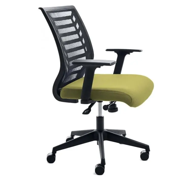 Silla de Oficina Rocada con Respaldo de Malla Negra y Asiento Tapizado en Color Verde - Ergonómica y de Alta Calidad - 1