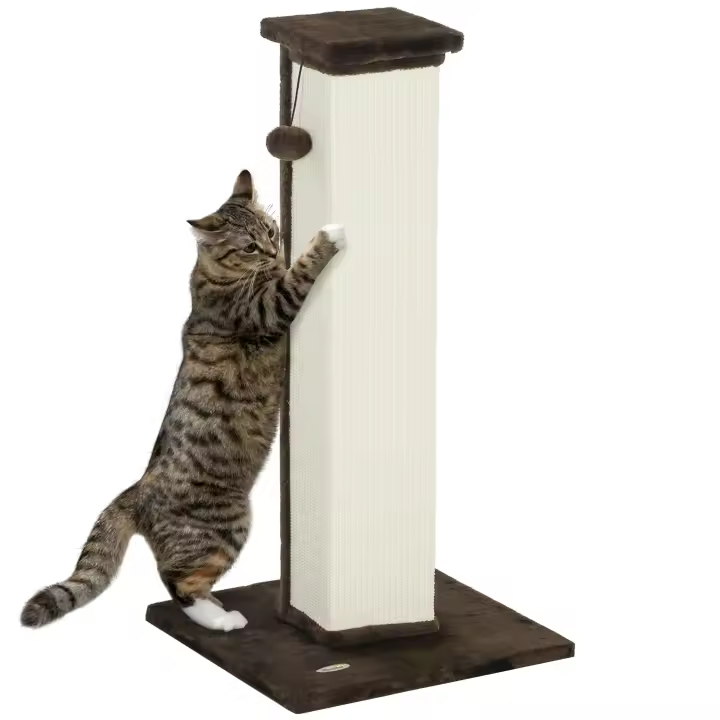 PawHut Poste Rascador para Gatos Altura 81 cm Rascador para Gatos Arañador para Gatos con Poste de Yute y Bola Colgante 41x41x81 cm - 1