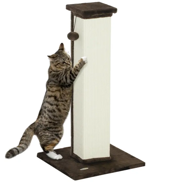 PawHut Poste Rascador para Gatos Altura 81 cm Rascador para Gatos Arañador para Gatos con Poste de Yute y Bola Colgante 41x41x81 cm - 1