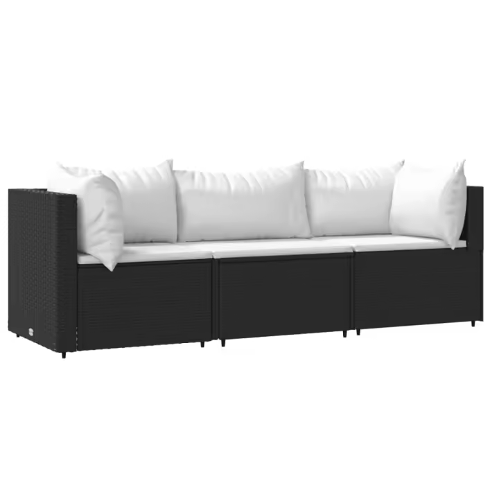 vidaXL Set de muebles de jardín 3 pzas y cojines ratán sintético negro - 1