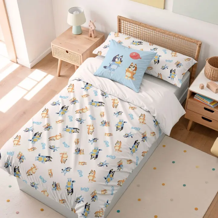 Funda Nórdica Infantil BLUEY + Funda de Almohada – Algodón Suave y Transpirable - 1