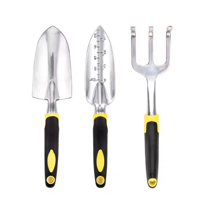 Juego de herramientas de jardín, herramientas de jardinería de aluminio de 3 piezas con paleta, trasplantadora y rastrillo de mano, mango ergonómico antideslizante cómodo y suave, amarillo - 1