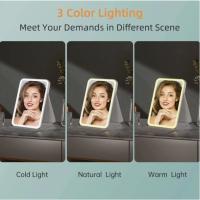 Espejo de maquillaje Creative ultrafino LED with Tapa abatible, Espejo luminoso de Belleza de estritorio, Espejo Cuadro portátil de cuero con Luz - details 1