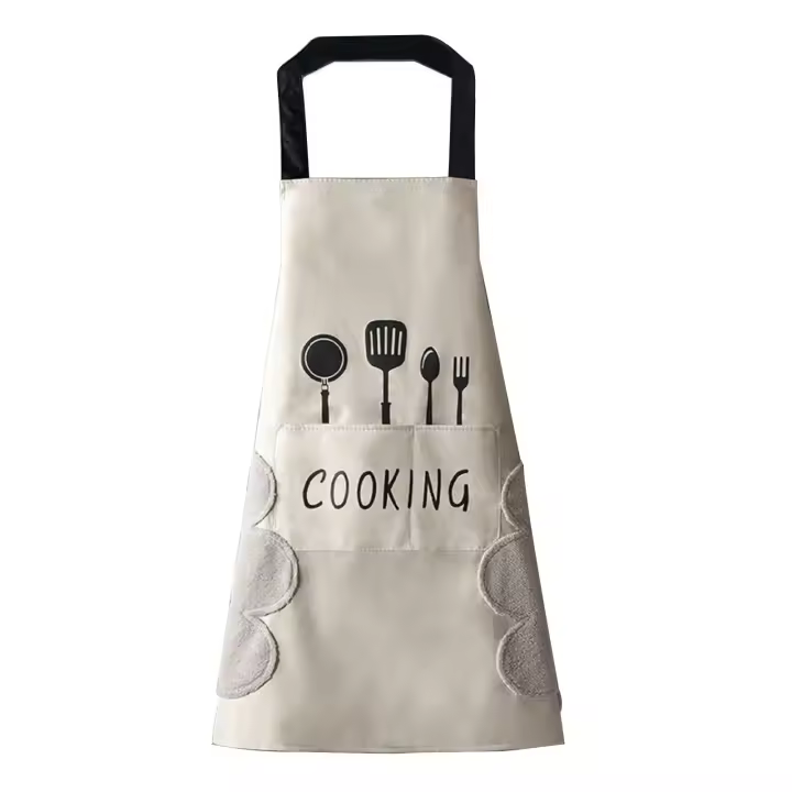 Delantal de cocina para mujer con bolsillos para limpiarse las manos, bolsillo grande, impermeable para cocinar y hornear, color blanco - 1