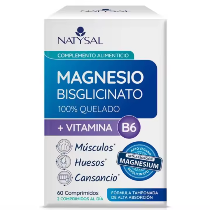 Magnesio Bisglicinato Vitamina B6 Vegan Sin Gluten 60comp Natysal - 1
