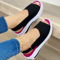 Sandalias De Verano Para Mujer Con Plataforma Y Tacón Bajo Zapatos Abiertos Talla Grande Casual Transpirables De Lona - details 1