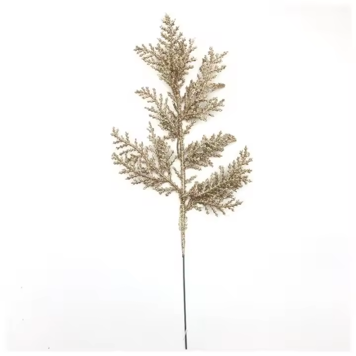 5Pcs Ramas De Pino Artificiales Para Navidad Decoración De Casa Con Guirnalda De Oro Brillante Adorno De Árbol De Navidad - 1