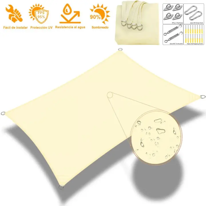 Sail De Sombra Impermeable 300D Gris Y Beige Cuadrado Rectangular Para Jardín Piscina Camping Senderismo Refugio Del Sol - 1