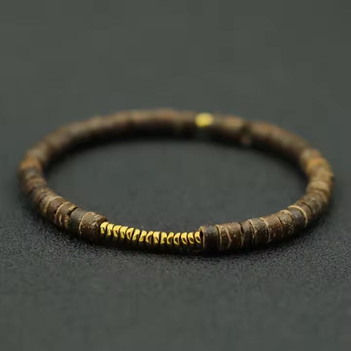 Pulsera De Hombre Nueva 4mm Color Oro Antiguo Con Piedra De Hematita Y Madera Natural Pulsera De Meditación Con Cuentas Geométricas - 1