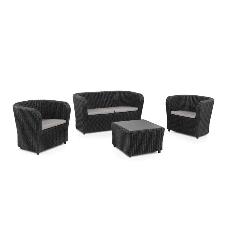 SP Berner - Set de Muebles de Jardín y Terraza Nova Confort Color Grafito- Sofá 2 Plazas, 2 Sillones y Mesa de Centro con Almacenaje - Fabricado en España con Plástico Reciclado - 1
