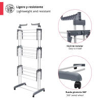 LUTODY - Tendedero Vertical Plegable con Ruedas Giratorias - Gran Capacidad - Metálico para Interior y Exterior - details 4