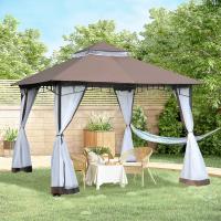 Outsunny Cenador de Jardín 3x3m Pabellón con Doble Techo y Mosquiteras Laterales con Cremallera Buena Ventilación para Terraza Eventos Fiestas Bodas Marrón y Blanco - details 1