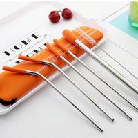 Juego De 7 Piezas De Tenedores De Acero Inoxidable Ecológico Con Toppings De Silicona Cepillo De Limpieza Y Bolsa De Almacenamiento Accesorios Para Beber Reutilizables - details 1