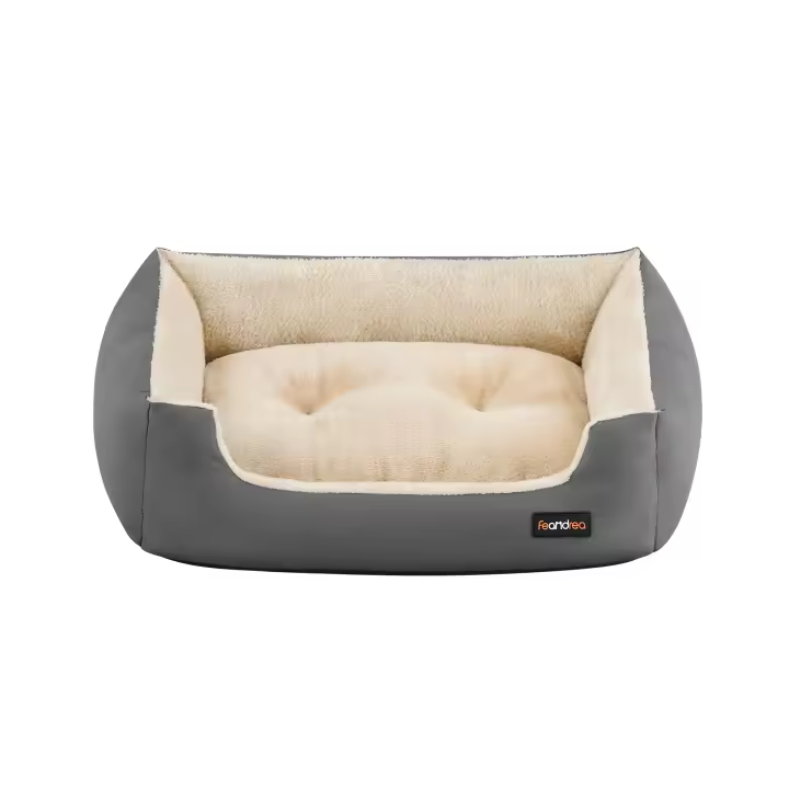 Feandrea Cama para Perros, Sofá Cama para Mascotas, Alfombra Extraíble y Reversible, Bordes Elevados, Base Antideslizante, Talla M, 70 x 55 x 21 cm, Gris Paloma y Beige Arena/Marrón Café y Beige Arena - 1