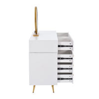 Decoración con iluminación LED y tocador de Espejo con Los laterales ajustables y Diseño retrácthil. Dimensiones: A100/H78/D40 cm (sin taburete). - details 4